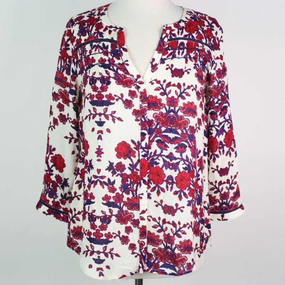 Lucky Brand Womens Small Floral Button Front Shirt Top - Picture 1 of 5